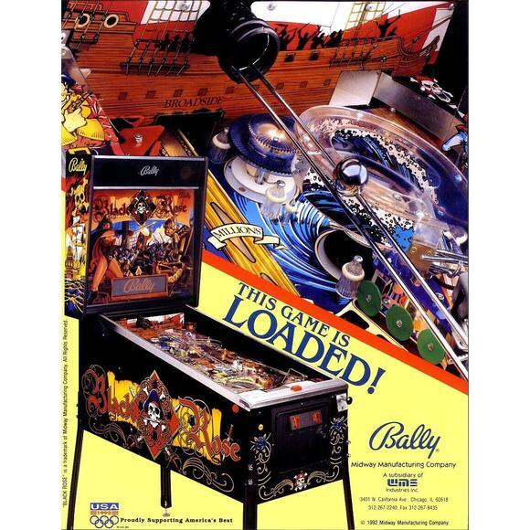 Black Rose Pinball Flyer Original 1992 NOS Pirate Ship Skulls Art Vintage Retro - Picture 2 of 6
